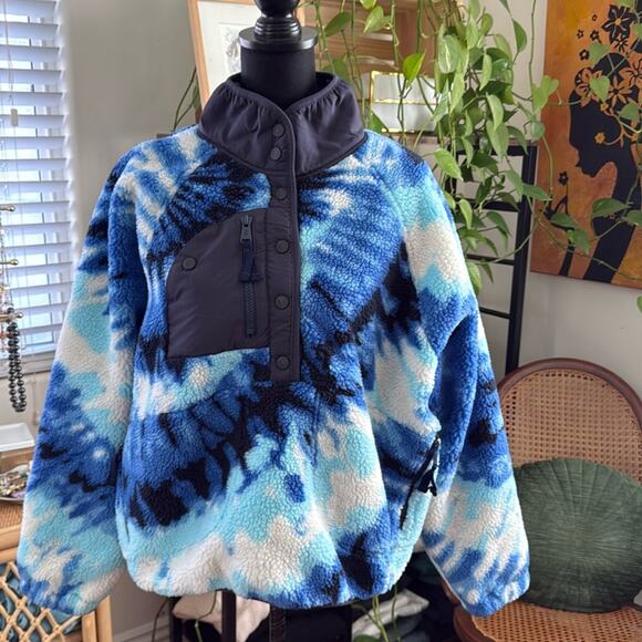 Free People Movement Rocky Ridge Ocean Tie Dye Combo Pullover Fleece Jacket - Picture 1 of 5